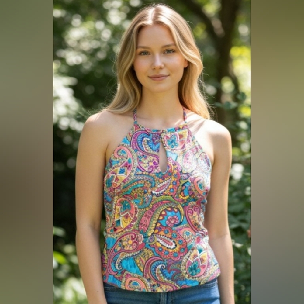 Ellen Tracy Multicolor Paisley Halter Camisole